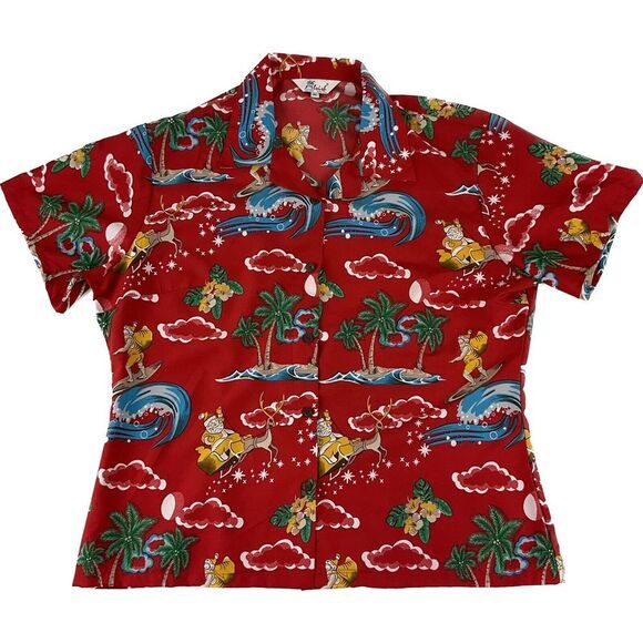 Alvish Hawaii Surfing Santa Christmas Hawaiian‎ Aloha Shirt Mens size XL - Picture 1 of 8